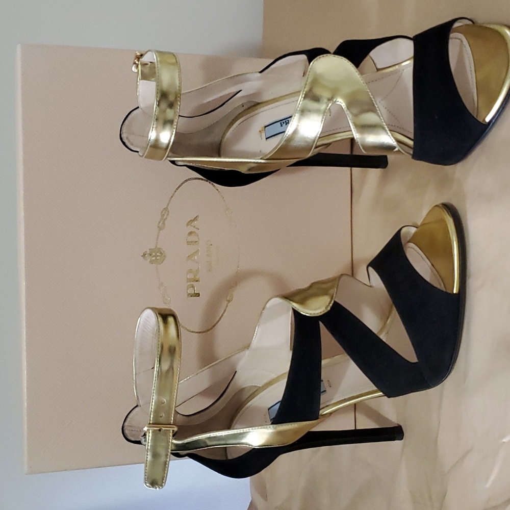 Prada Black and Gold Sandal
